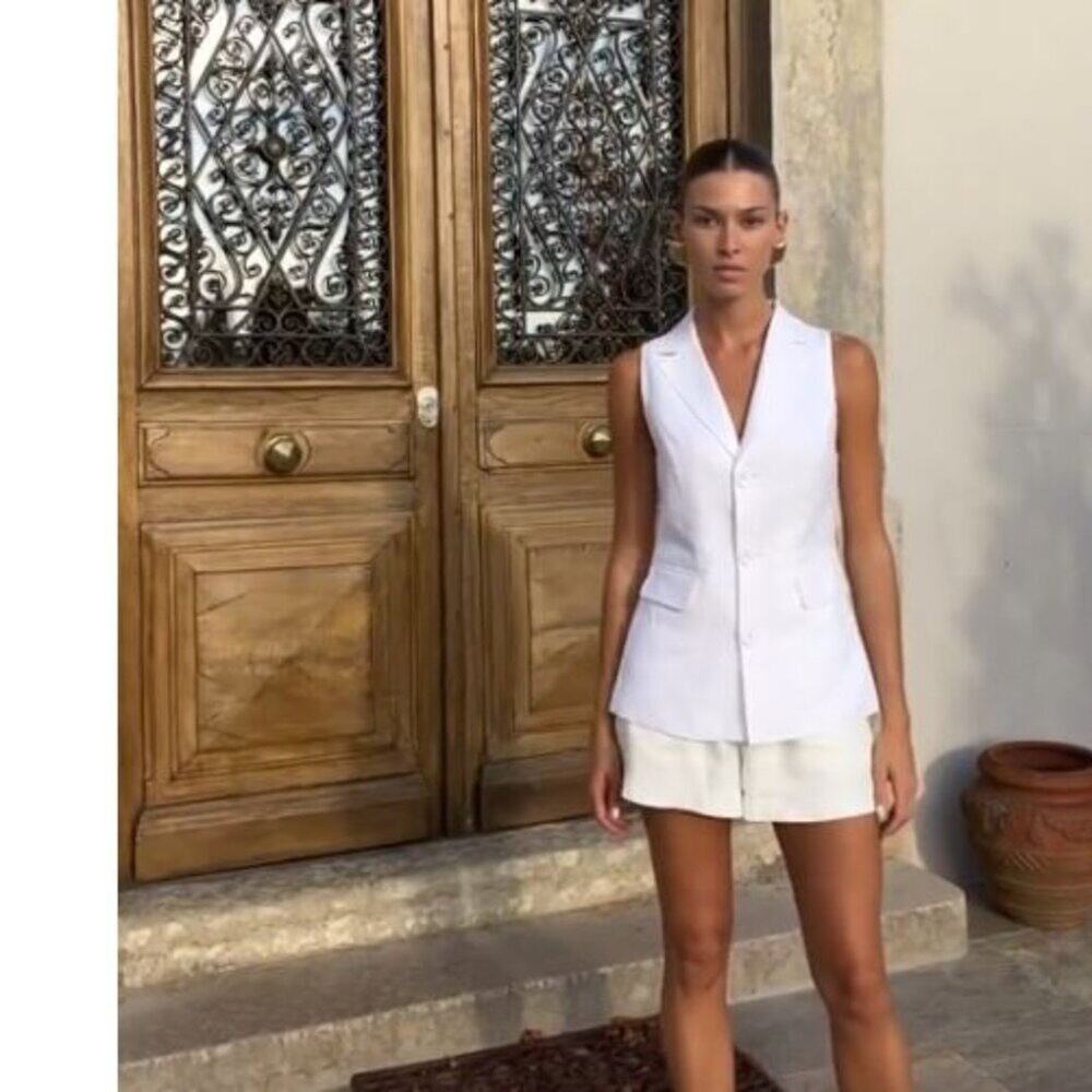 Dissh Kristin Linen Button Vest White Sz US 4
